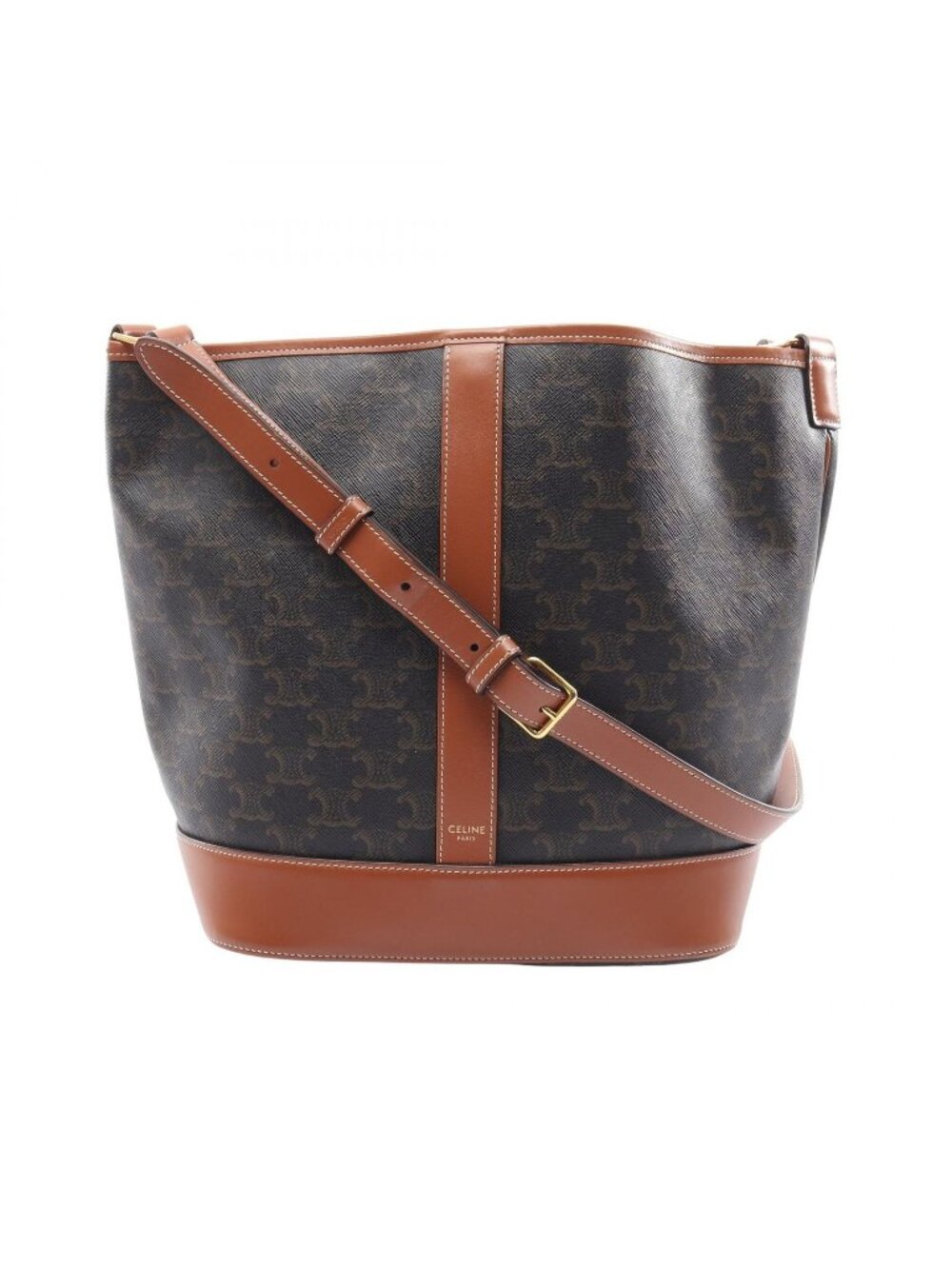Celine Shoulder Bag Triomphe Medium Bucket Dark Brown Leather
